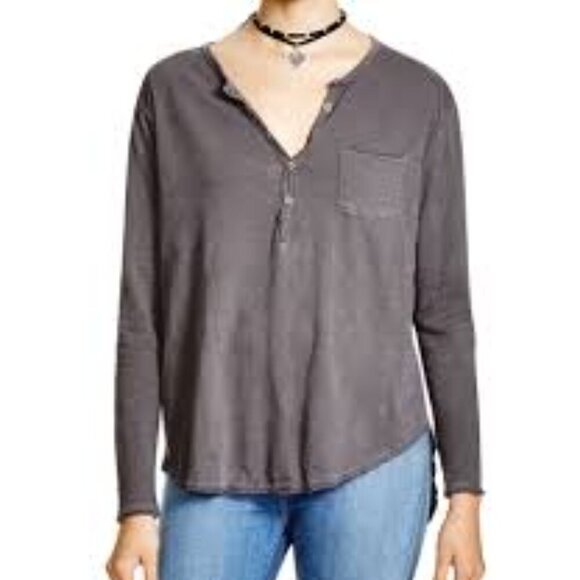 ✅ Free People Women's Frontier Slub Henley Shirt BLUE SIZE SMALL - Picture 7 of 7